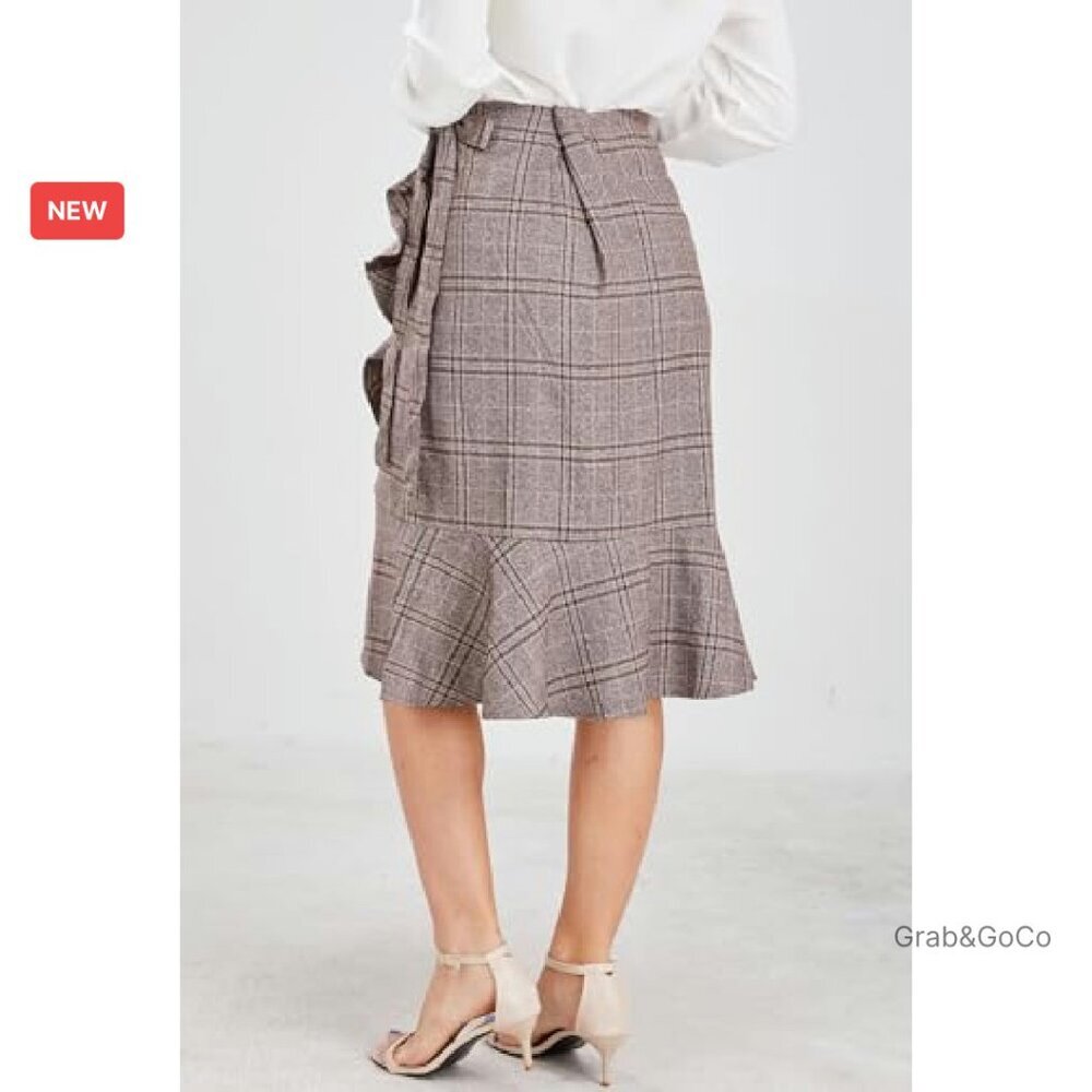 Elegant Work Wear Adjustable Waist Flounce A-Line Midi Wrap Skirt - Picture 5 of 7